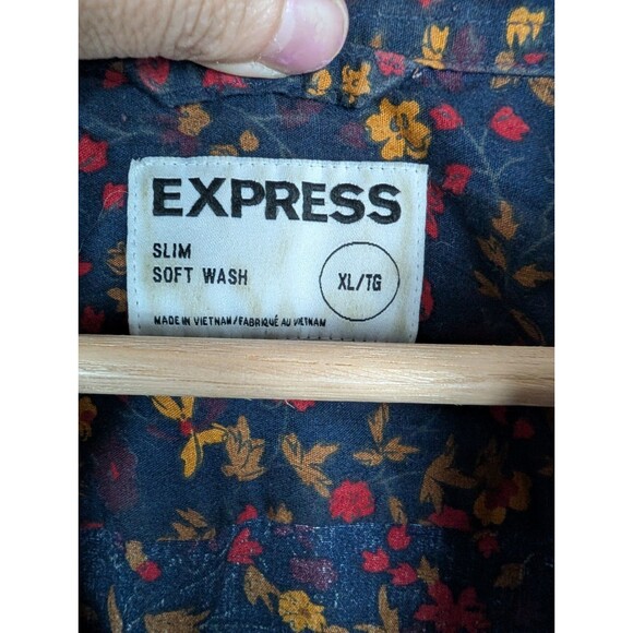 Express‎ Floral Black Button Up Shirt Slim Classic Extra Large - Picture 3 of 8